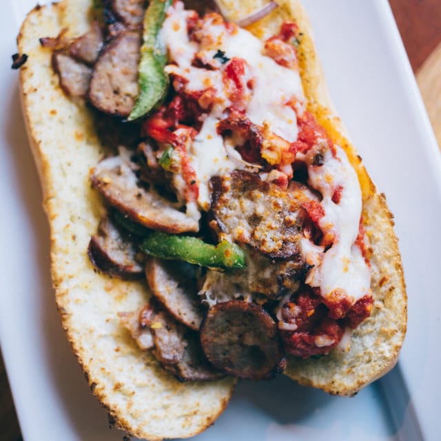 Sausage, Pepper & Onion Sandwich.